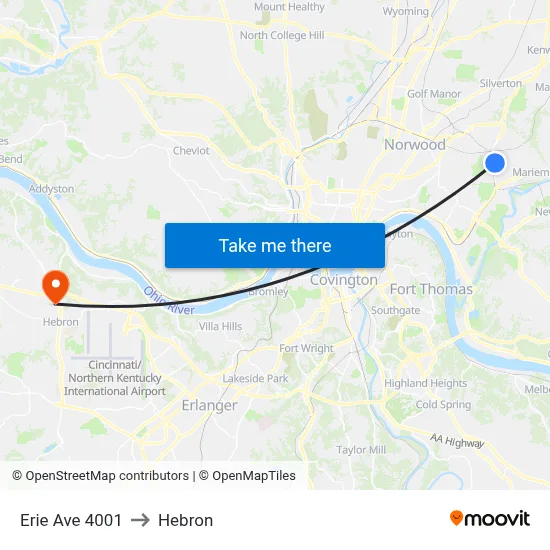 Erie Ave 4001 to Hebron map