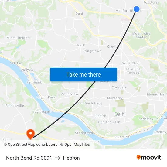 North Bend Rd 3091 to Hebron map