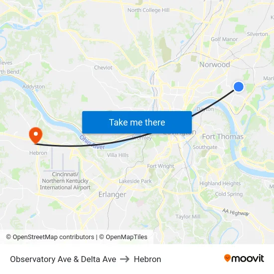 Observatory Ave & Delta Ave to Hebron map