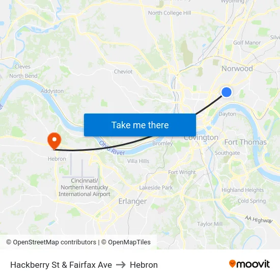 Hackberry St & Fairfax Ave to Hebron map