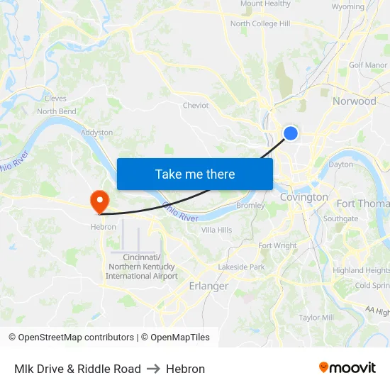 Mlk Drive & Riddle Road to Hebron map