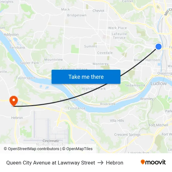 Queen City Avenue at Lawnway Street to Hebron map