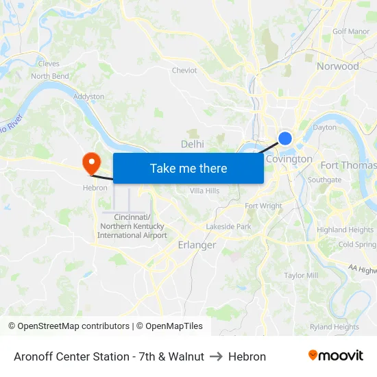 Aronoff Center Station - 7th & Walnut to Hebron map