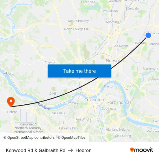 Kenwood Rd & Galbraith Rd to Hebron map