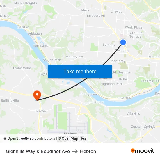 Glenhills Way & Boudinot Ave to Hebron map