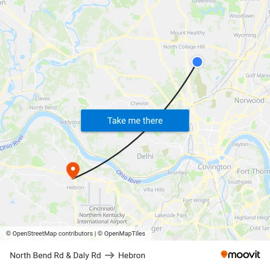 North Bend Rd & Daly Rd to Hebron map