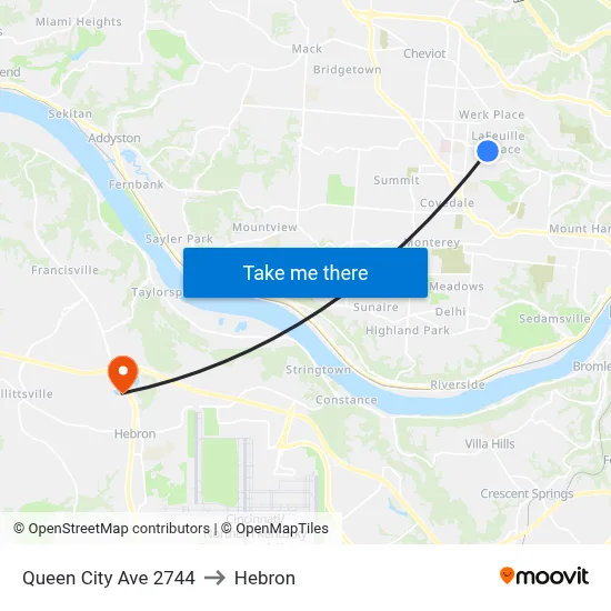 Queen City Ave 2744 to Hebron map