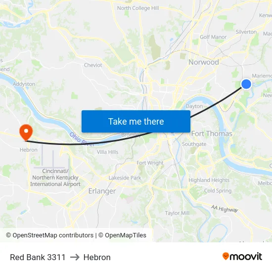 Red Bank 3311 to Hebron map