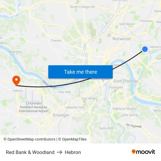 Red Bank & Woodland to Hebron map