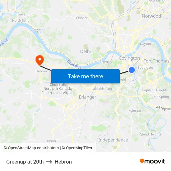 Greenup at 20th to Hebron map