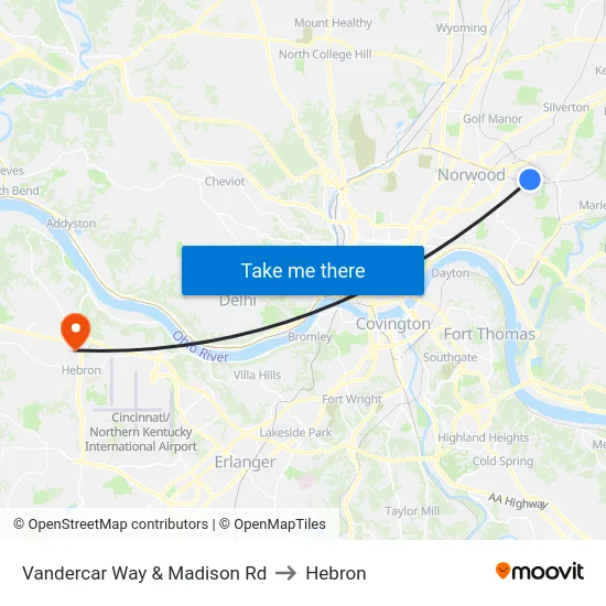 Vandercar Way & Madison Rd to Hebron map