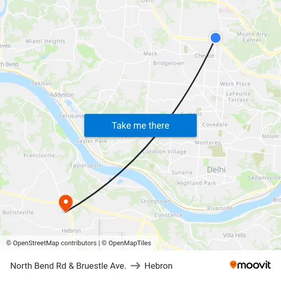 North Bend Rd & Bruestle Ave. to Hebron map