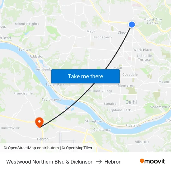 Westwood Northern Blvd & Dickinson to Hebron map