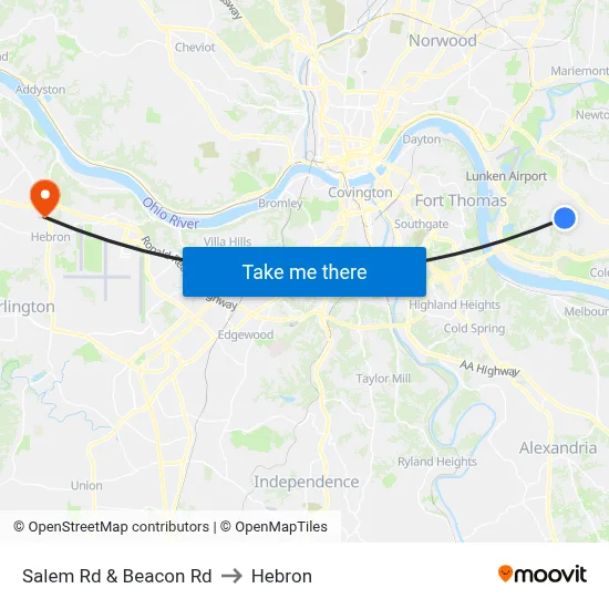 Salem Rd & Beacon Rd to Hebron map