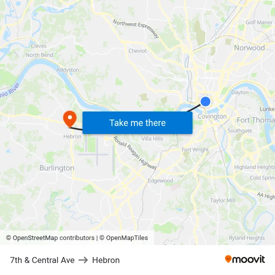 7th & Central Ave to Hebron map
