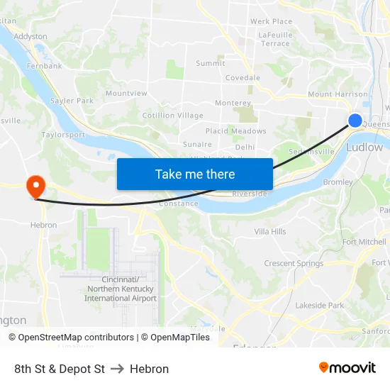 8th St & Depot St to Hebron map