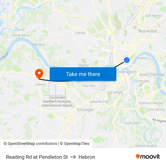 Reading Rd at Pendleton St to Hebron map