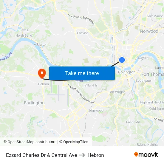 Ezzard Charles Dr & Central Ave to Hebron map