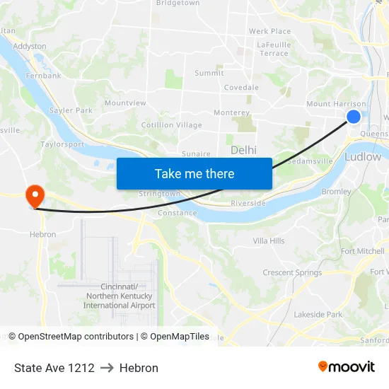 State Ave 1212 to Hebron map