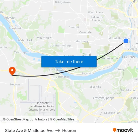 State Ave & Mistletoe Ave to Hebron map
