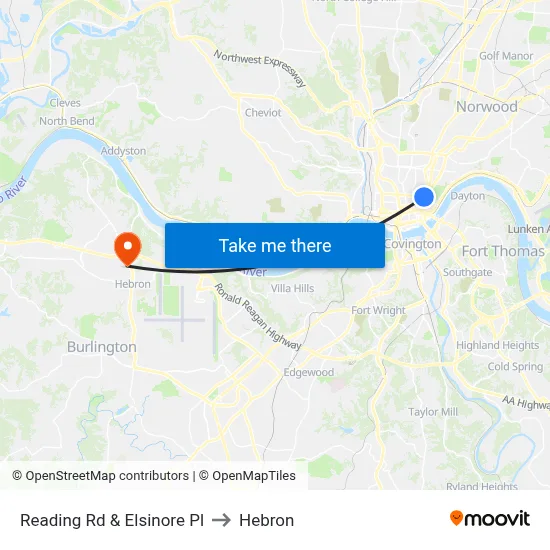 Reading Rd & Elsinore Pl to Hebron map