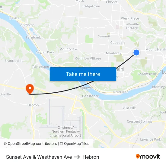 Sunset Ave & Westhaven Ave to Hebron map