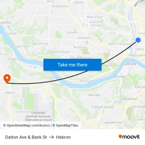 Dalton Ave & Bank St to Hebron map