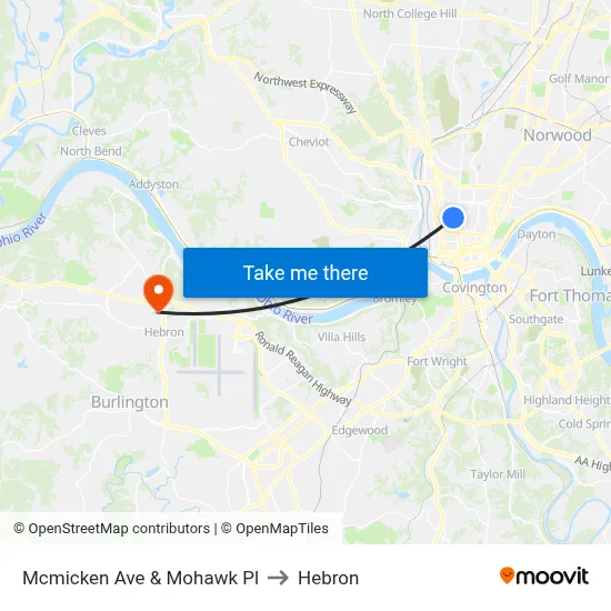 Mcmicken Ave & Mohawk Pl to Hebron map