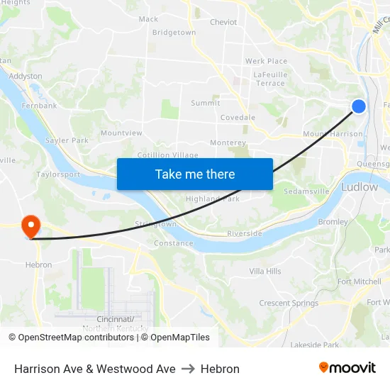 Harrison Ave & Westwood Ave to Hebron map