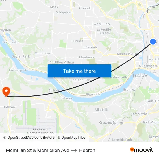 Mcmillan St & Mcmicken Ave to Hebron map