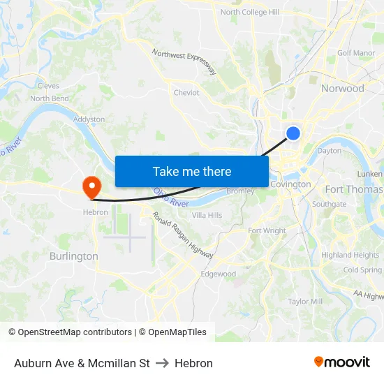Auburn Ave & Mcmillan St to Hebron map