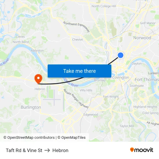 Taft Rd & Vine St to Hebron map