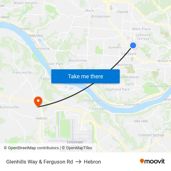 Glenhills Way & Ferguson Rd to Hebron map