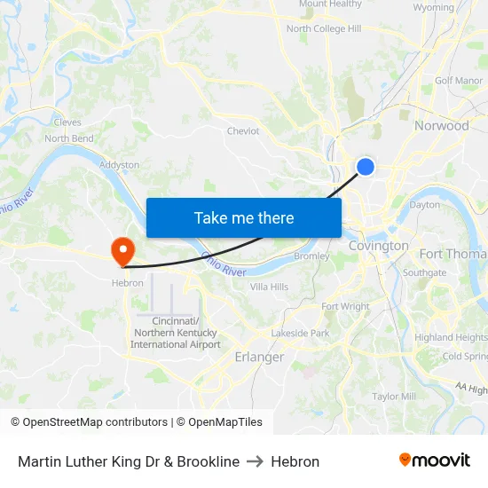 Martin Luther King Dr & Brookline to Hebron map