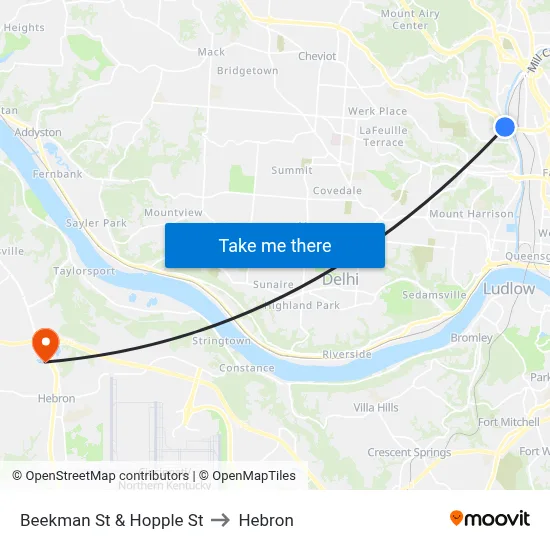 Beekman St & Hopple St to Hebron map