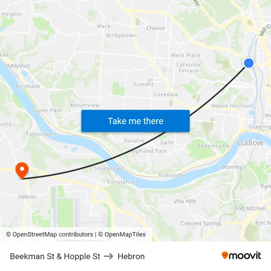 Beekman St & Hopple St to Hebron map
