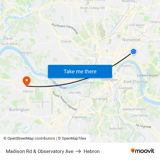 Madison Rd & Observatory Ave to Hebron map