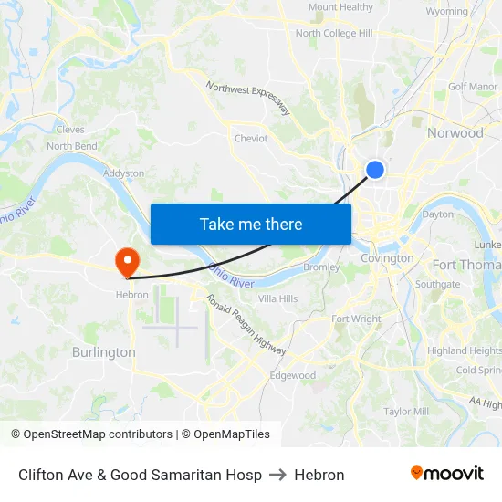 Clifton Ave & Good Samaritan Hosp to Hebron map