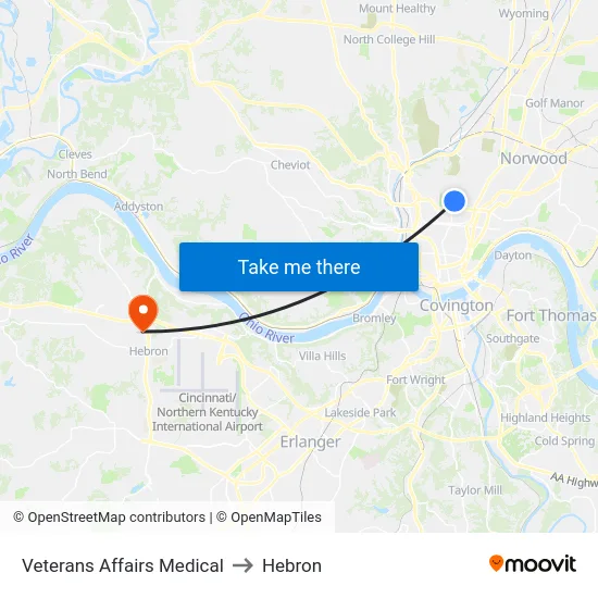 Veterans Affairs Medical to Hebron map