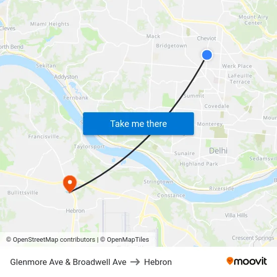 Glenmore Ave & Broadwell Ave to Hebron map