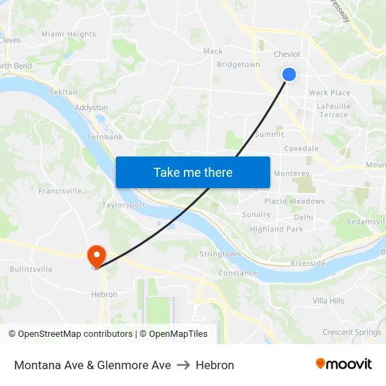 Montana Ave & Glenmore Ave to Hebron map