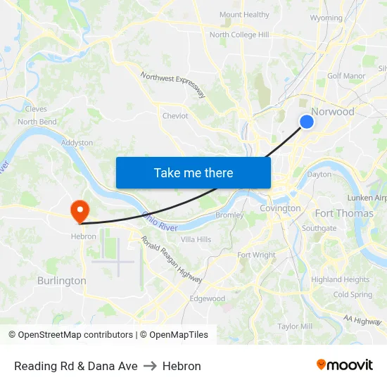 Reading Rd & Dana Ave to Hebron map