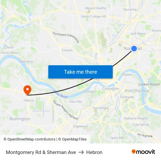 Montgomery Rd & Sherman Ave to Hebron map