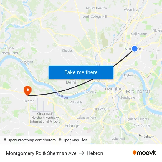 Montgomery Rd & Sherman Ave to Hebron map