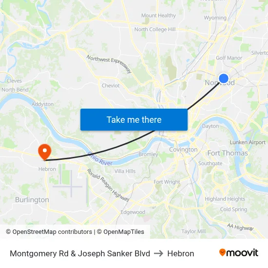 Montgomery Rd & Joseph Sanker Blvd to Hebron map