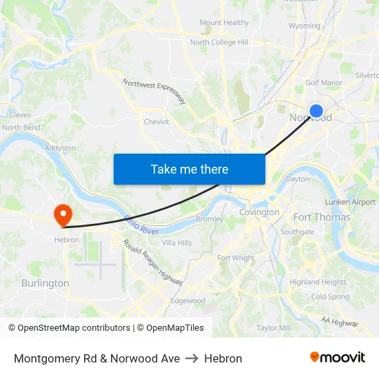 Montgomery Rd & Norwood Ave to Hebron map