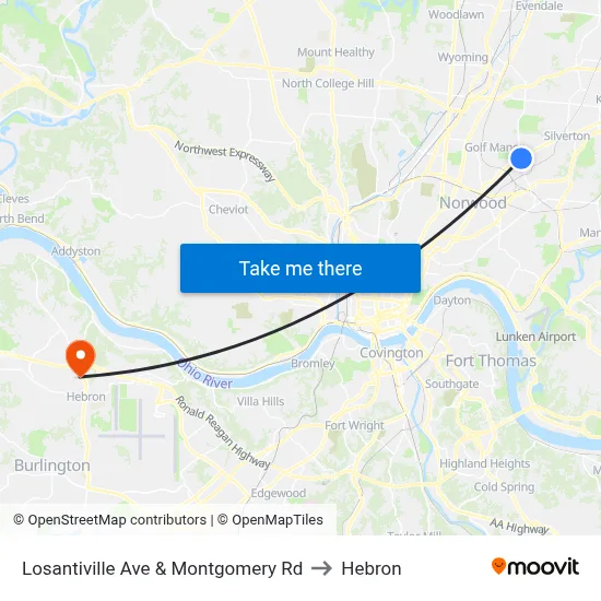 Losantiville Ave & Montgomery Rd to Hebron map
