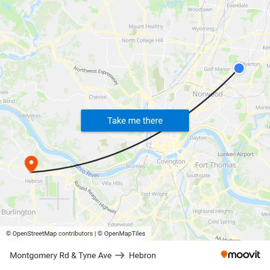Montgomery Rd & Tyne Ave to Hebron map