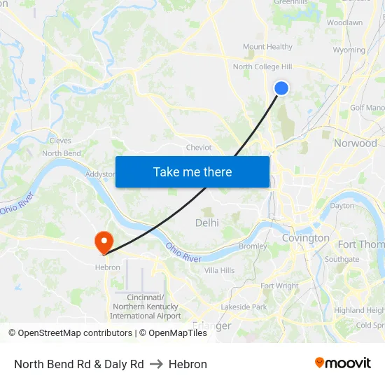 North Bend Rd & Daly Rd to Hebron map