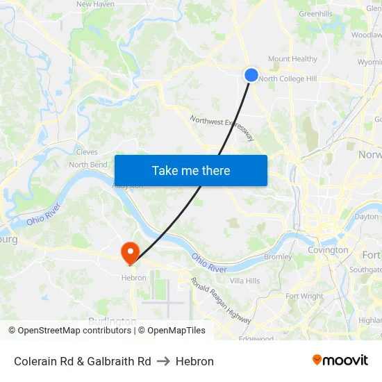 Colerain Rd & Galbraith Rd to Hebron map
